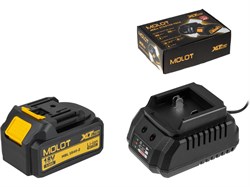 Комплект аккумулятор 18В 4 Ач и зарядное устройство MOLOT XLT Lite (MOLOT MFC 2115 + MOLOT MBL 1840-2) 11408