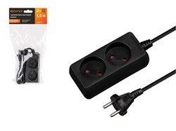 Удлинитель 1,5м (2 роз., 2,2кВт, б/з, ПВС 2х0,75) черный, Юпитер 11530