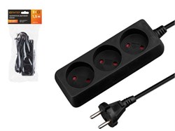 Удлинитель 1,5м (3 роз., 2,2кВт, б/з, ПВС 2х0,75) черный, Юпитер 11533