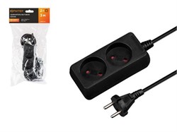 Удлинитель 3м (2 роз., 2,2кВт, б/з, ПВС 2х0,75) черный, Юпитер 11536