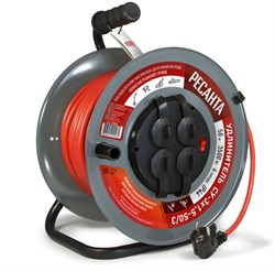 Удлинитель силовой на металлической катушке Ресанта СУ-3х1,5-50/3 (с выкл., 4 розетки, IP44) 12008