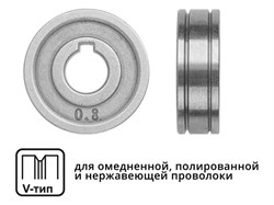 Ролик подающий ф 30/10 мм, шир. 10 мм, проволока ф 0,8-1,0 мм (V-тип) (для твердой проволоки: омедненная, полированная, нержавеющая) 9920 - фото 100352