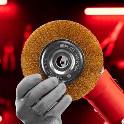 Щетка для УШМ, 150 мм, посадка 22.2 мм, плоская, латунированная витая проволока Matrix 10799